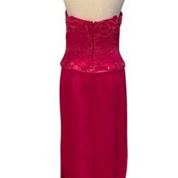 Cire by Landa Hot Pink Strapless Beaded Chiffon Dress With Wrap - Picture 3 of 8